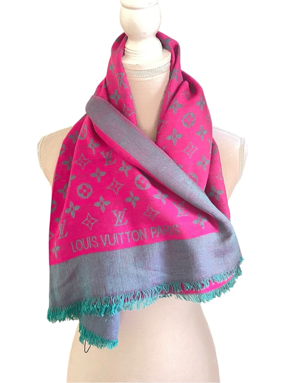 Louis Vuitton Pink & Teal Monogram Shawl Wrap